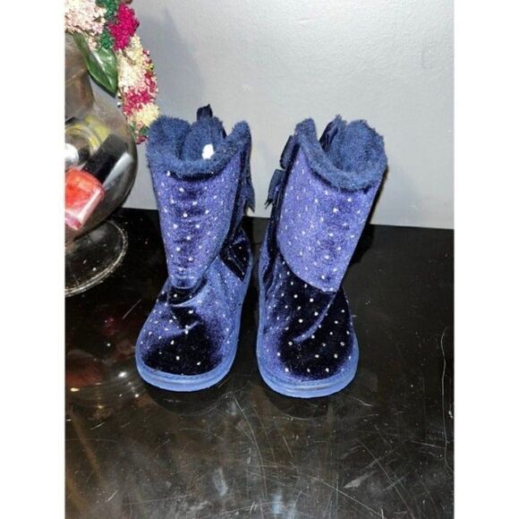 Blue Suede Bow Boots - Picture 2 of 6